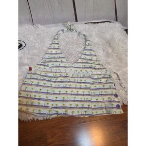 Weekend Traffic Womens XL‎ Halter Top Tropical Palm Tree Beach Print Blue Green